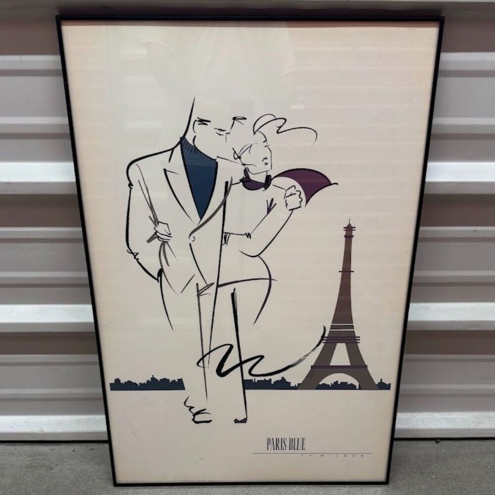 Vintage Minimalist Romantic Wall Art Ty Wilson Paris Blue Eiffel Tower